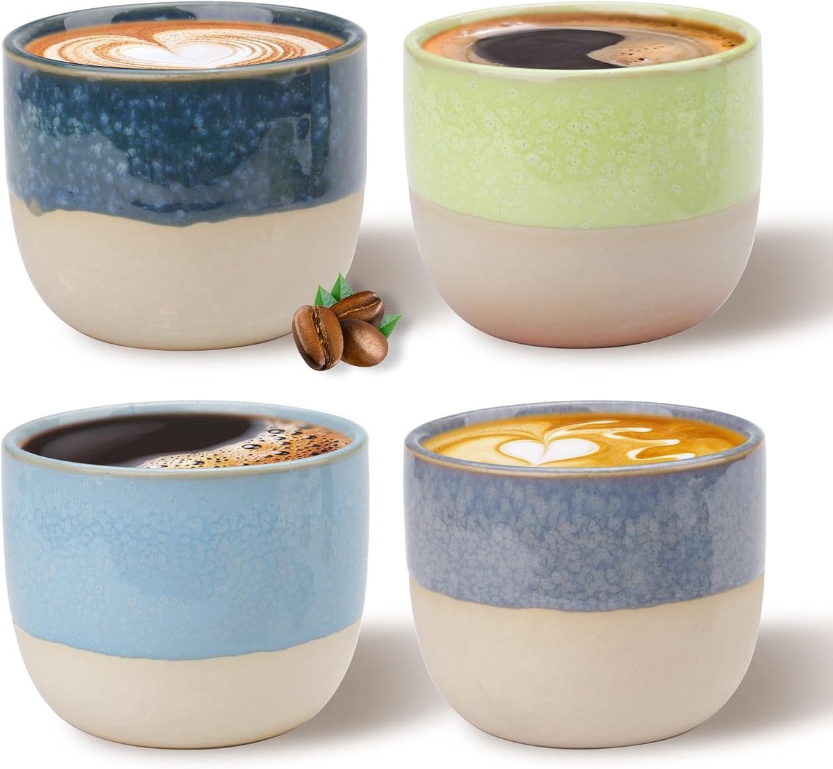 Set van 4 Porseleinen Espresso Kopjes 150ml - Ideaal voor Koffie, Thee en Cappuccino in Diverse Kleuren