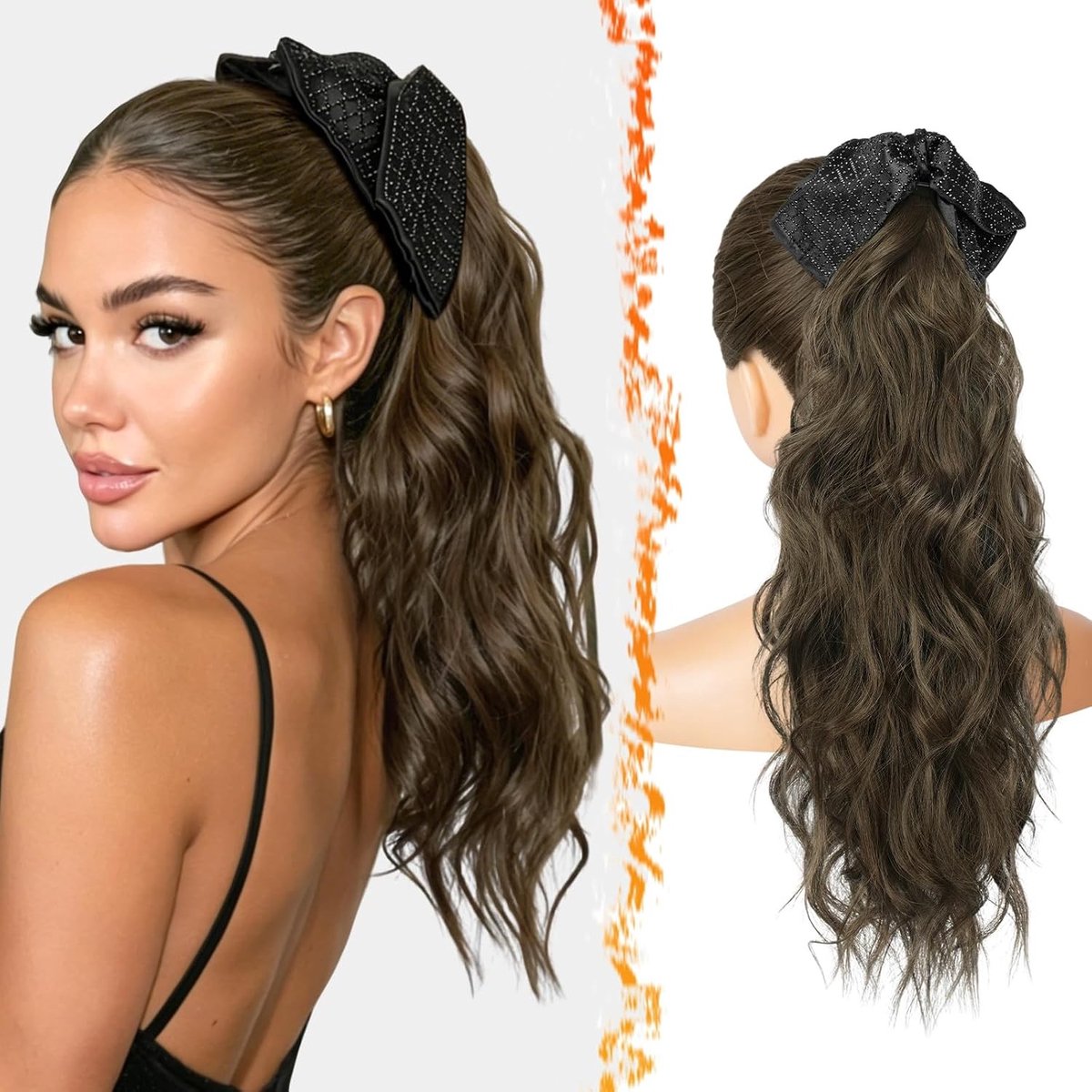 Kleurige Ponytail Extensions met Klem, 45cm Golvende Haarstuk voor een Natuurlijke Look, Lichtgewicht en Duurzaam voor Vrouwen in Chocoladebruin