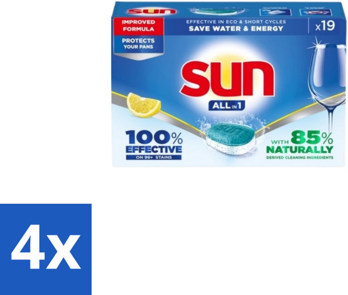 Sun – Vaatwastabletten – All-in-1 Citroen – 19 tabletten - Voordeelverpakking - 4 stuks