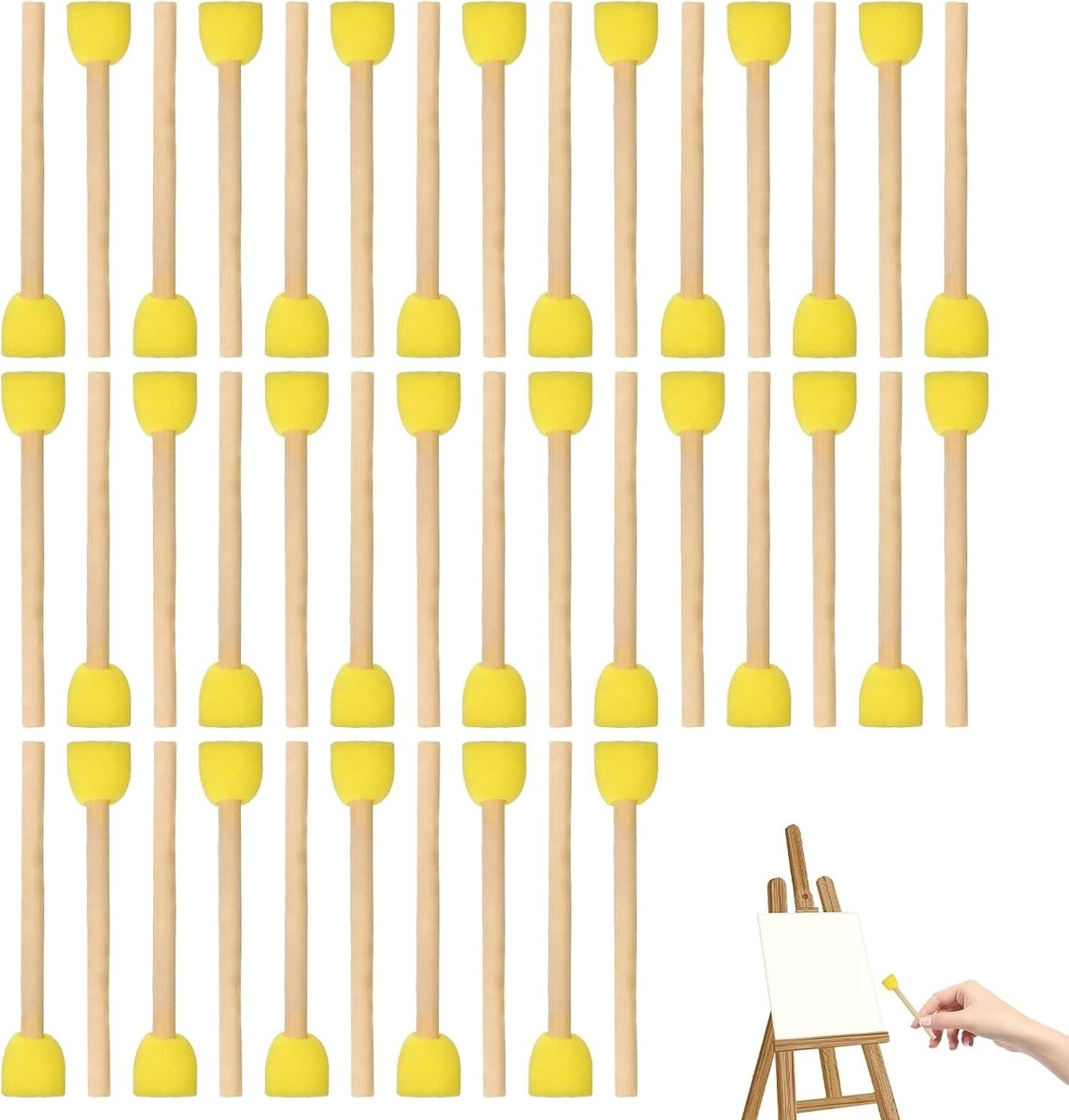 40-delige Spons Stempelkwastenset – Ronde Schuimkwasten voor Acrylverf, DIY Projecten en Creatief Knutselen – Kunstaccessoires met Houten Handvatten