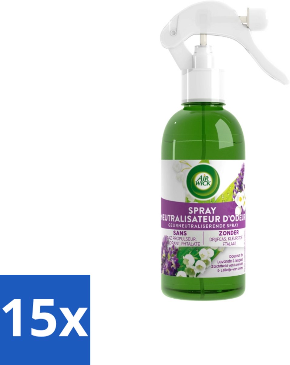 15 x Air Wick – Luchtverfrisser Spray – Active Fresh Lavendel & Lelie – 237 ml - Luchtverfrisser - Geur Neutraliseren - Natuurlijke Geur - Lavendel - Lelie