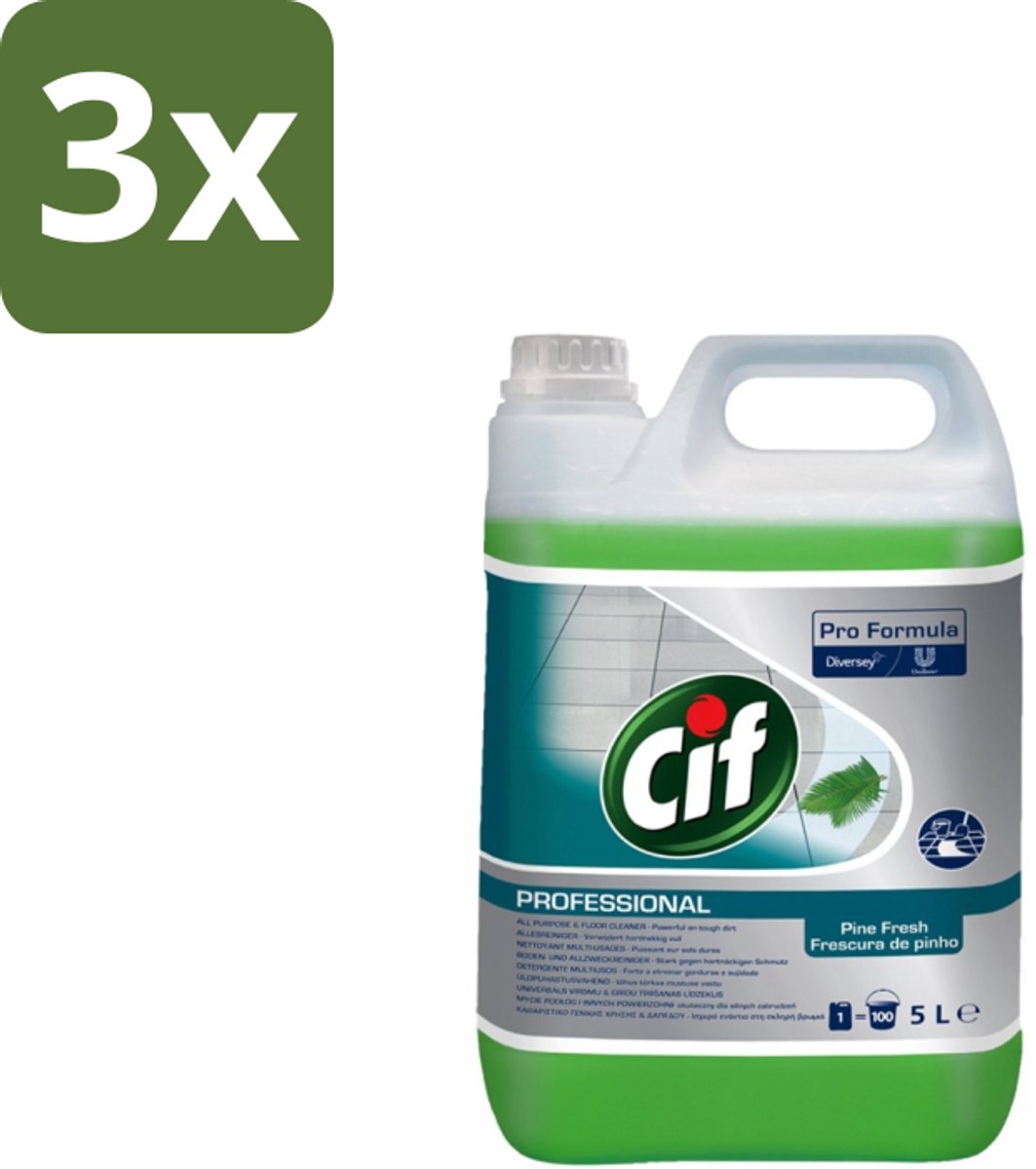 3 x Cif - Allesreiniger - Dennenfris - 5 l - Allesreiniger - Waterbestendig Oppervlak - Vloer - Vuil Oplossen - Vet Verwijderen