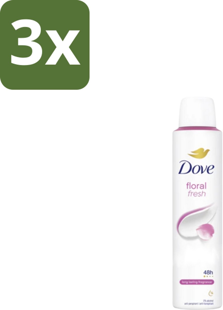3 x Dove – Deodorant Spray – Floral Fresh – 200 ml - Anti-transpirant Spray - Zweetvermindering - Geur - Bloemige Geur - Geurvermindering