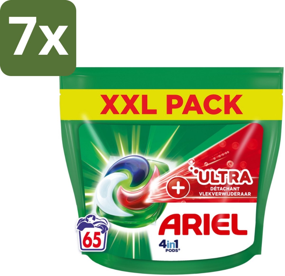 7 x Ariel – 4in1 Pods – Ultra Vlekverwijderaar – 65 wasbeurten - Vlekverwijderaar Wasmiddel - Krachtige Waspods - Ariel 4in1 Pods - Ultra Vlekverwijdering - Ingedroogde Vlekken