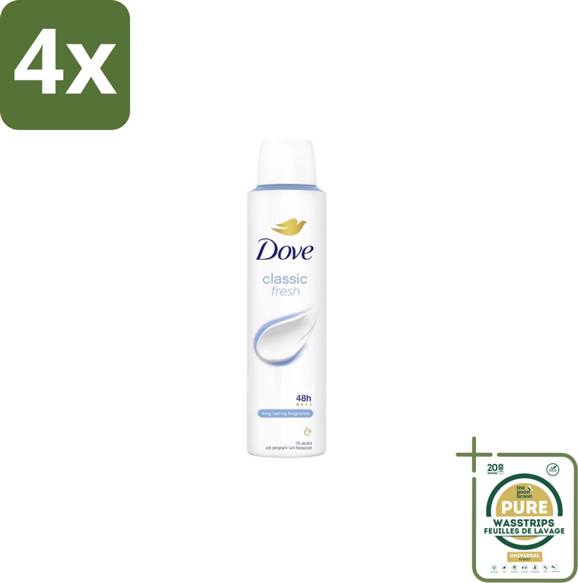 Dove – Deodorant Spray – Classic Fresh – 200 ml - Voordeelverpakking - 4 stuks - Transpiratiegeur - Frisse geur