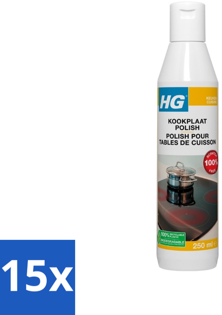 15 x HG Kookplaat Polish 250 ml - Kookplaat Reinigen - Vet Verwijderen - Kalk Verwijderen - Kookranden Verwijderen - Inductieplaat Reinigen