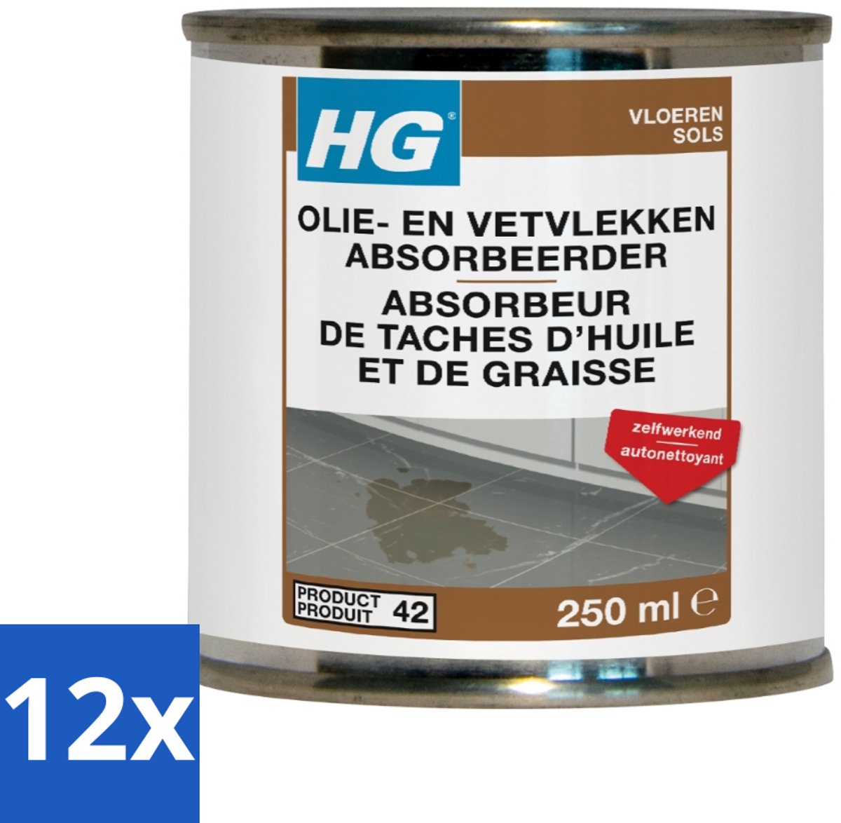 12 x HG Natuursteen Olie & Vetvlekken Absorbeerder 250 ml - Olievlekken Verwijderen - Vetvlekken Verwijderen - Natuursteen Reiniging - Vloeren Schoonmaken - Plavuizen Schoonmaken