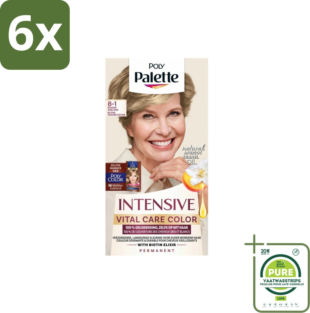 Poly Palette – Haarverf – 8-1 Midden Asblond – 115 ml - Voordeelverpakking - 6 stuks - Asblond - Grijsdekking