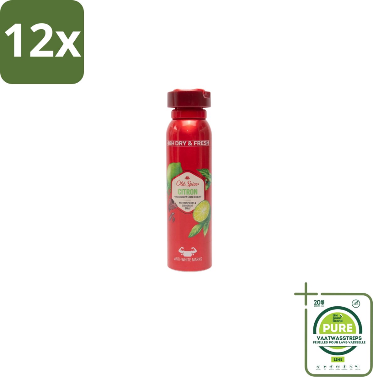 Old Spice – Deospray – Citron – 150 ml - Voordeelverpakking - 12 stuks - Citroen Deo Spray - Citroen Geur