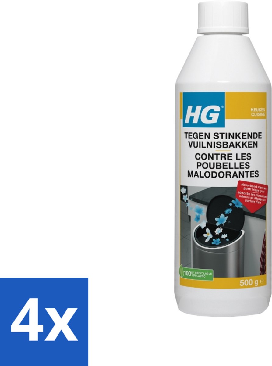 4 x HG Tegen Vuilnisbakgeur 500 ml - Vuilnisbak Geur Neutraliseren - Afvalemmer Geurbestrijding - Vuilnisbak Reiniging - Stank Neutraliseren - Afvalbak Geurvrij