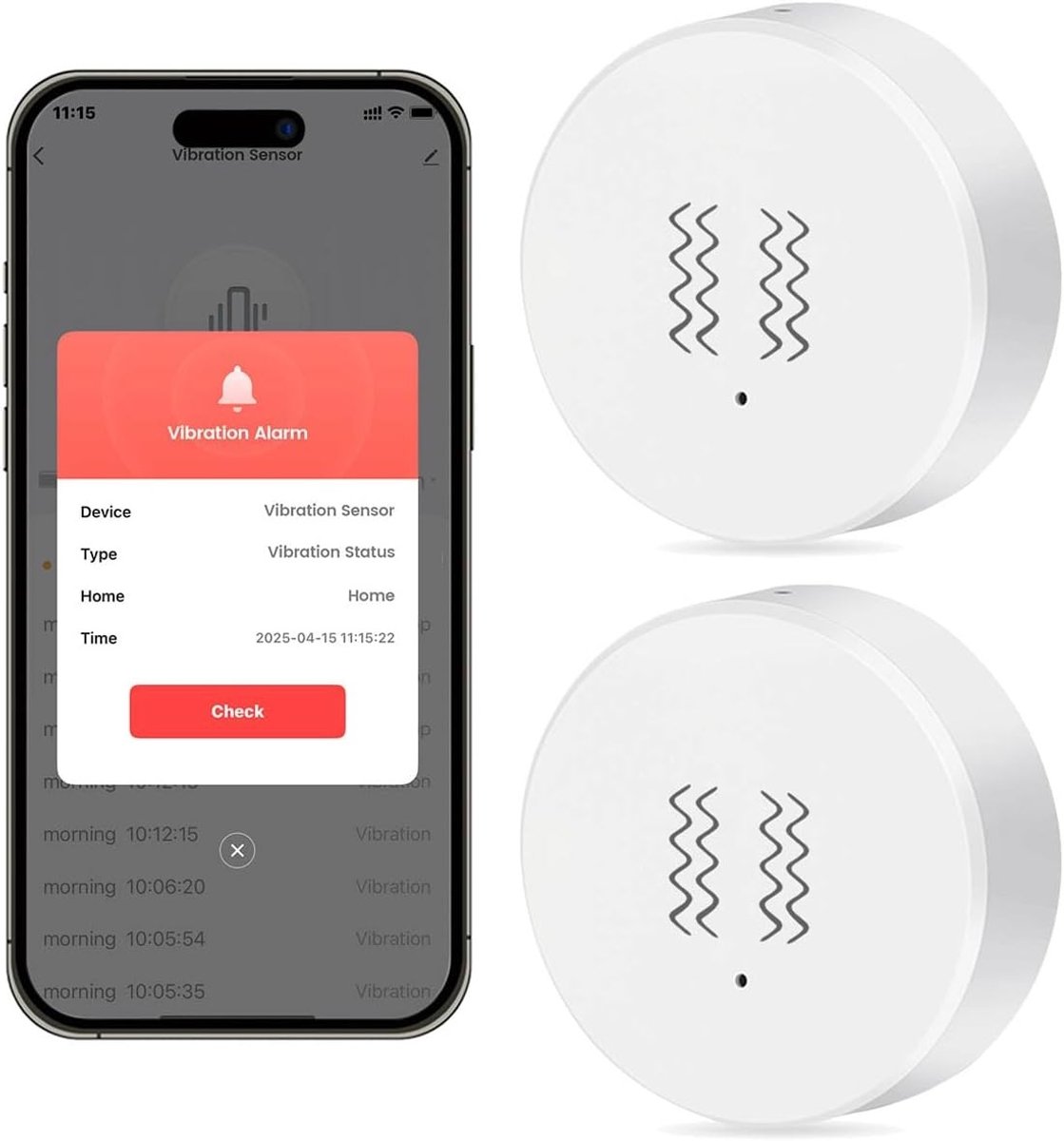 Draadloze Vibration Sensor voor Vibration Alarm - Mini Glasbreuk Detector met APP Notificaties voor Alarm Systemen, Deur- en Fietsbewaking, Compatibel met Smart Life en Tuya