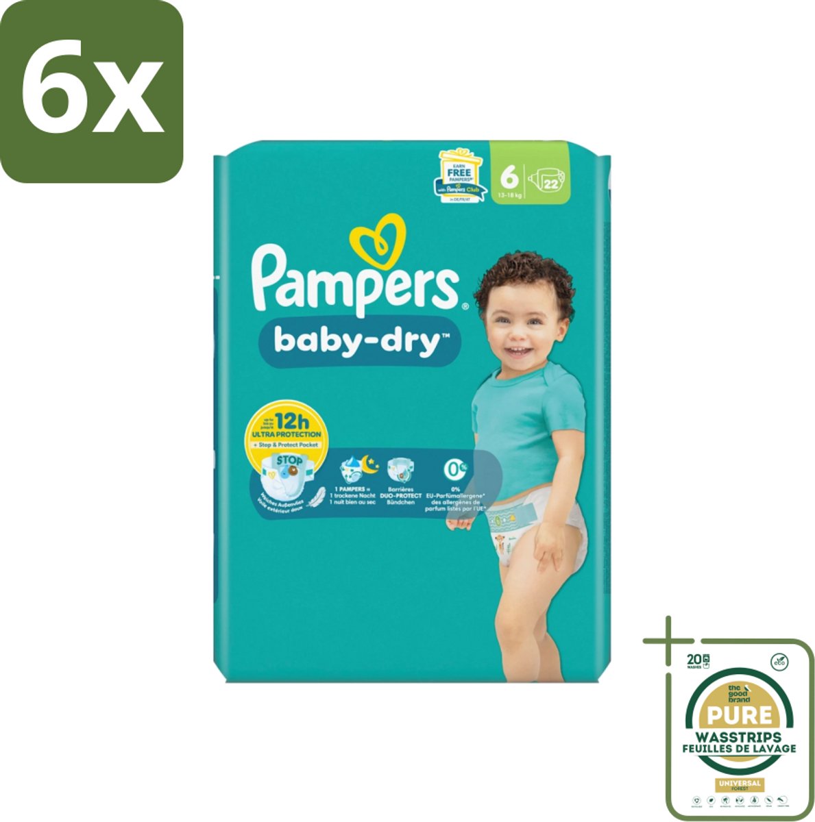 Pampers – Luiers – Baby Dry Maat 6 – 22 Luiers - Voordeelverpakking - 6 stuks - Luier voor baby - Luier maat 6