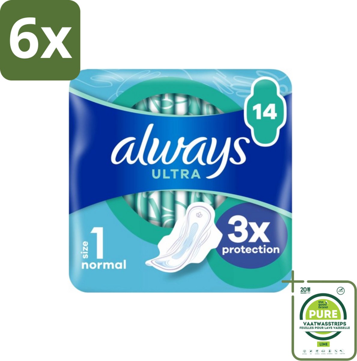 Always – Maandverband – Ultra Normal Plus – 14 Maandverbanden - Voordeelverpakking - 6 stuks - Maandverband met vleugels - Normale menstruatie