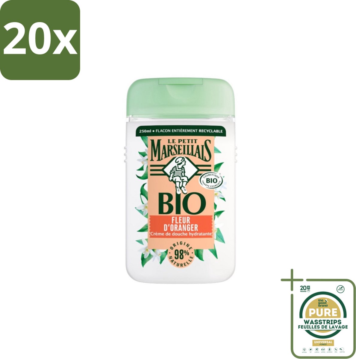 20 x Le Petit Marseillais – Douchegel – Fleur d’Oranger – 250 ml - Grootverpakking - Douchegel Oranje Bloesem - Oranje Bloesem Geur - Natuurlijke Douchegel - Zachte Reiniging - Huid Verzorging