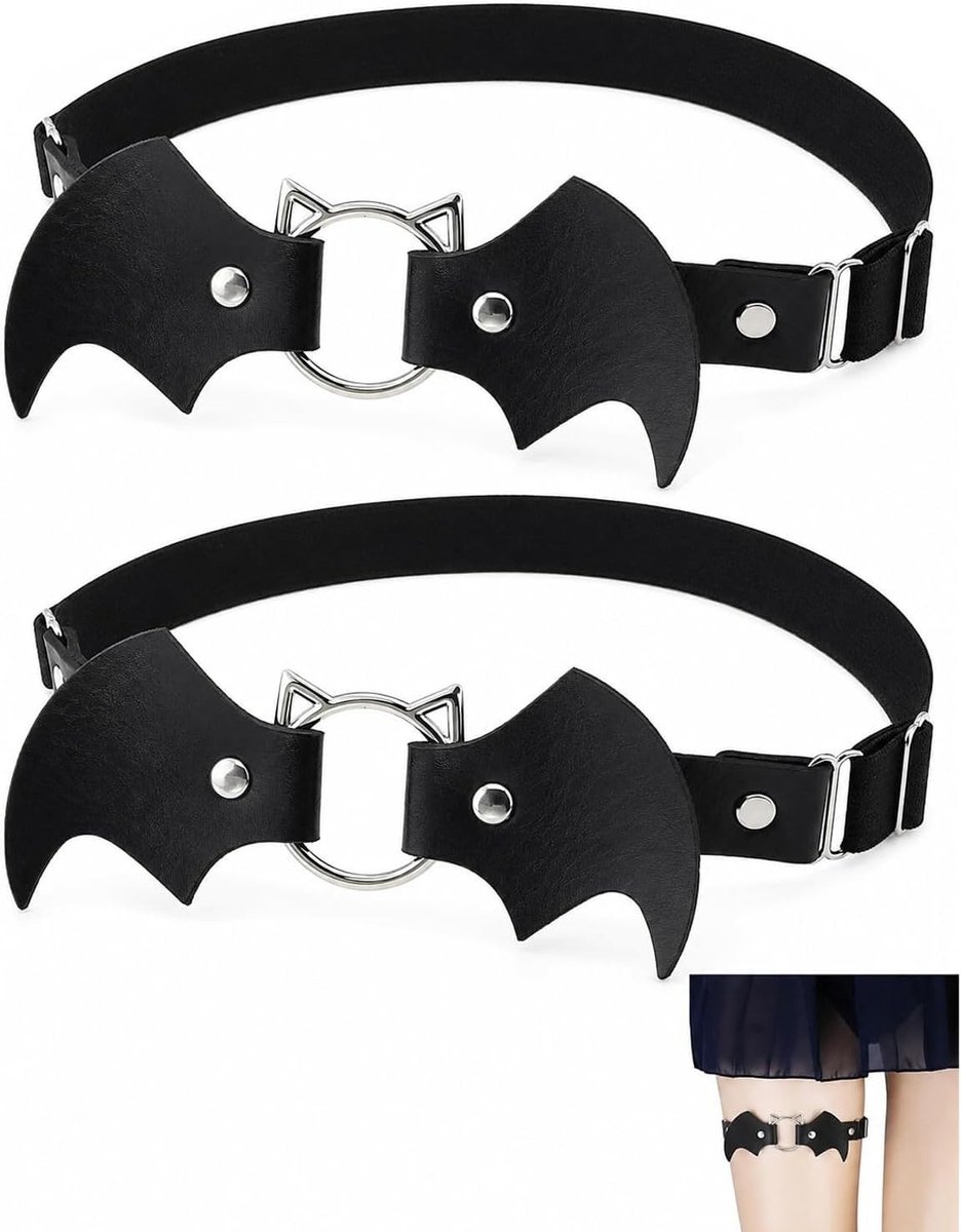 Verstelbare Zwarte Leren Garter Belt - Dubbele Laag voor Gothic, Punk en Halloween Feestjes, Rave en Carnavals Cosplay Accessoires