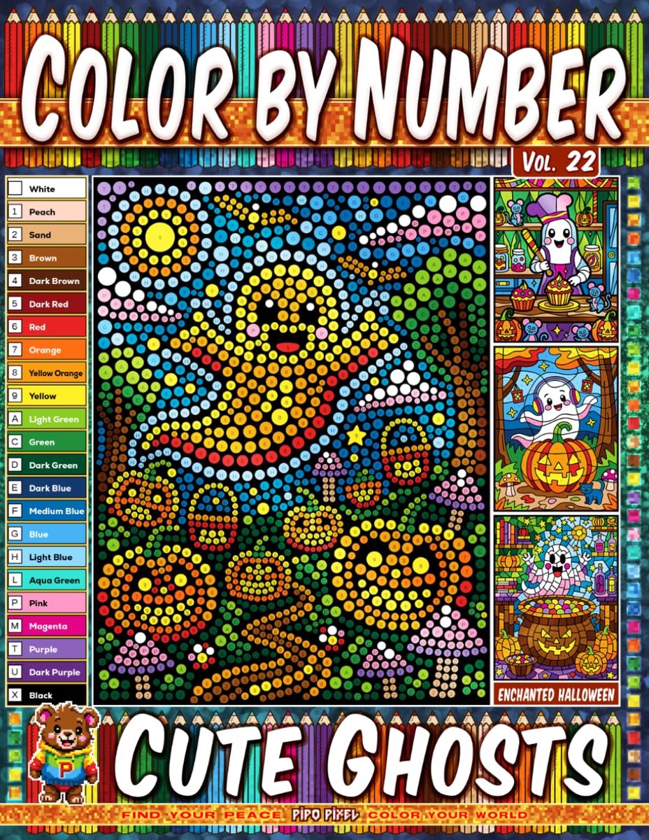 Color by Number Vol. 22 - Cute Ghosts: Enchanted Halloween Edition - 20 Pages in Diverse Art Styles - ShopVlot
