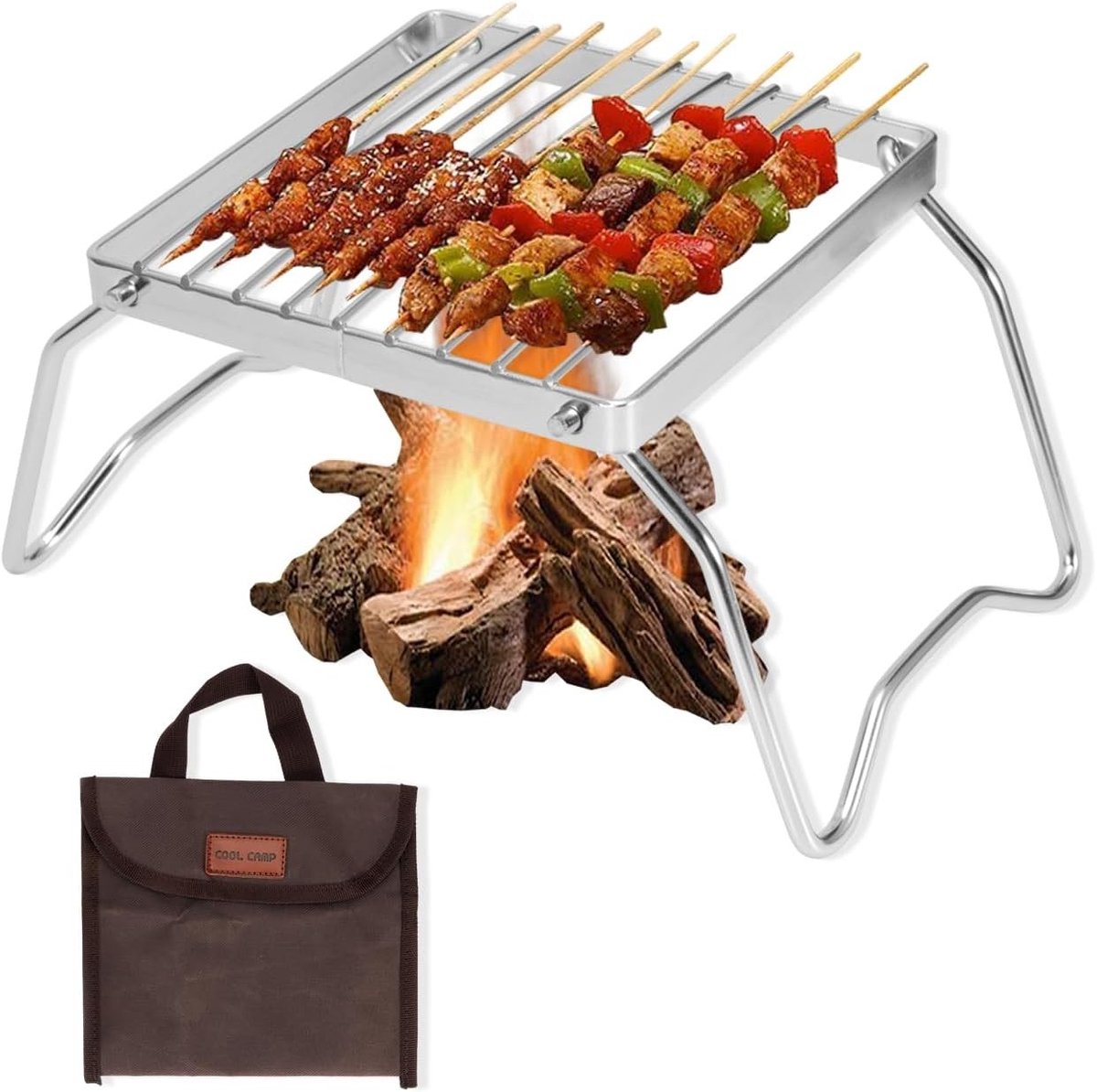 Vouwbaar RVS Grillrek voor Buiten - Draagbaar en Warmtebestendig voor Barbecue, Camping en Picknick