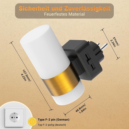 Nachtlampje met sensor - Stekkerlicht dimbaar - Oriëntatie in donker - Automatische schemerregeling - 1 stuk - Witgoud — afbeelding 5