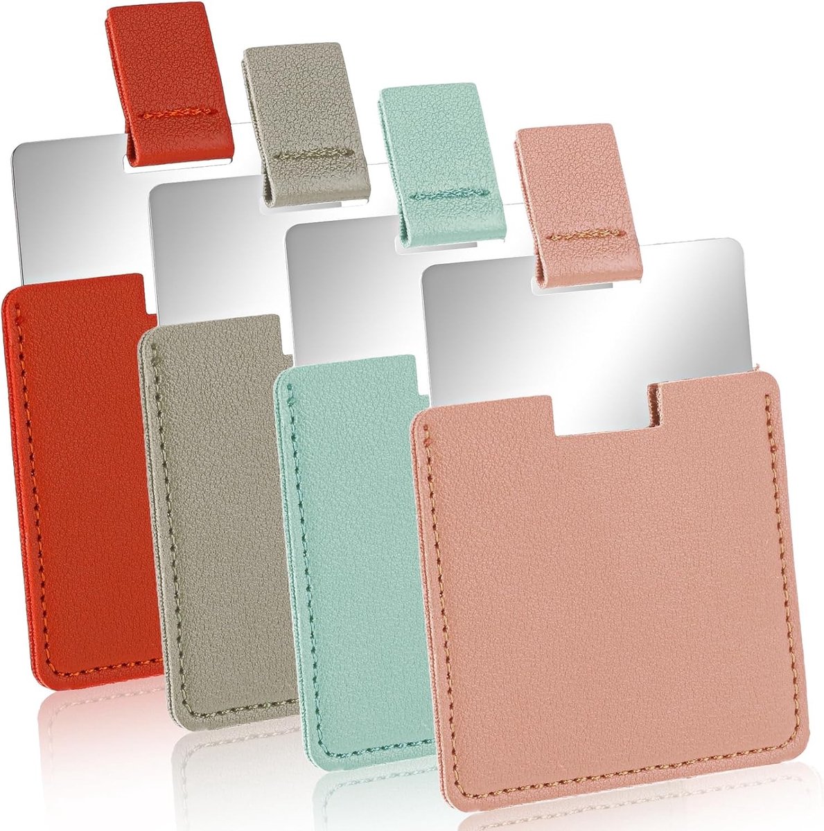 Set van 4 RVS Reismirrors, Make-up Spiegel, Klein Gepolijst Metaal, Ultra-Dun en Duurzaam, 6.5 x 7 cm, Handig voor Reizen, Compact en Lichtgewicht