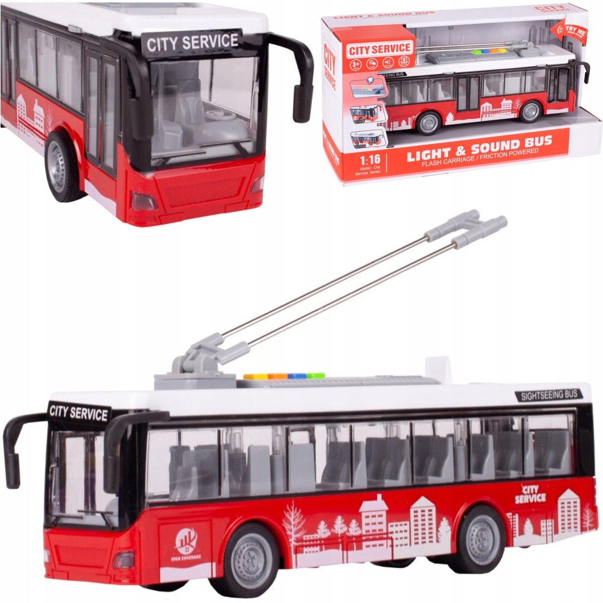 2x Rode Stadsbus Speelgoed met Geluid & Licht, Deuren Open