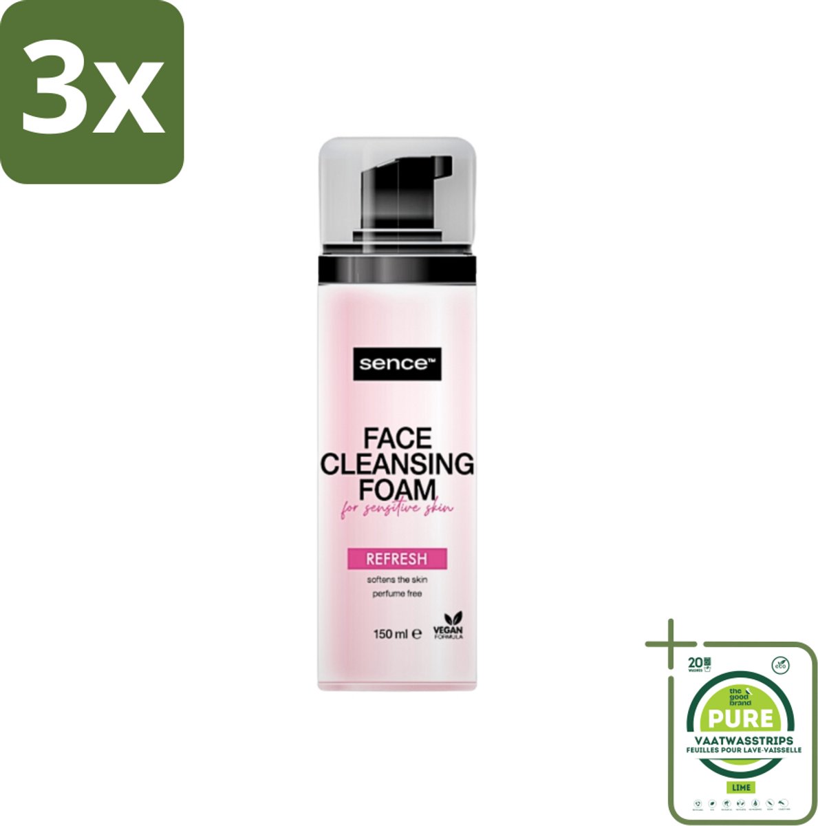 3 x Sence - Gevoelige Huid - Gezichtsreiniger - Foam - 150 ml - Grootverpakking - Gevoelige Huid Reinigen - Gezichtsreiniger Foam - Milde Reiniging - Poriën Reinigen - Make-up Verwijderen