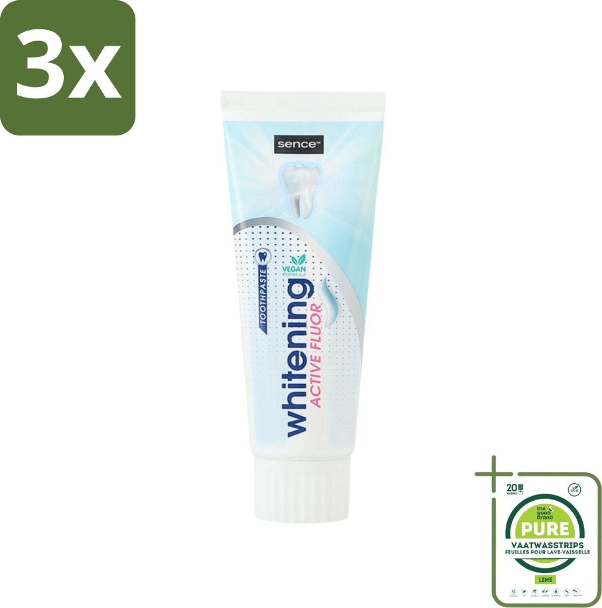 3 x Sence - Whitening - Tandpasta - Met Fluor - 75 ml - Grootverpakking - Tandpasta - Witte Tanden - Fluoride - Whitening - Frisse Adem
