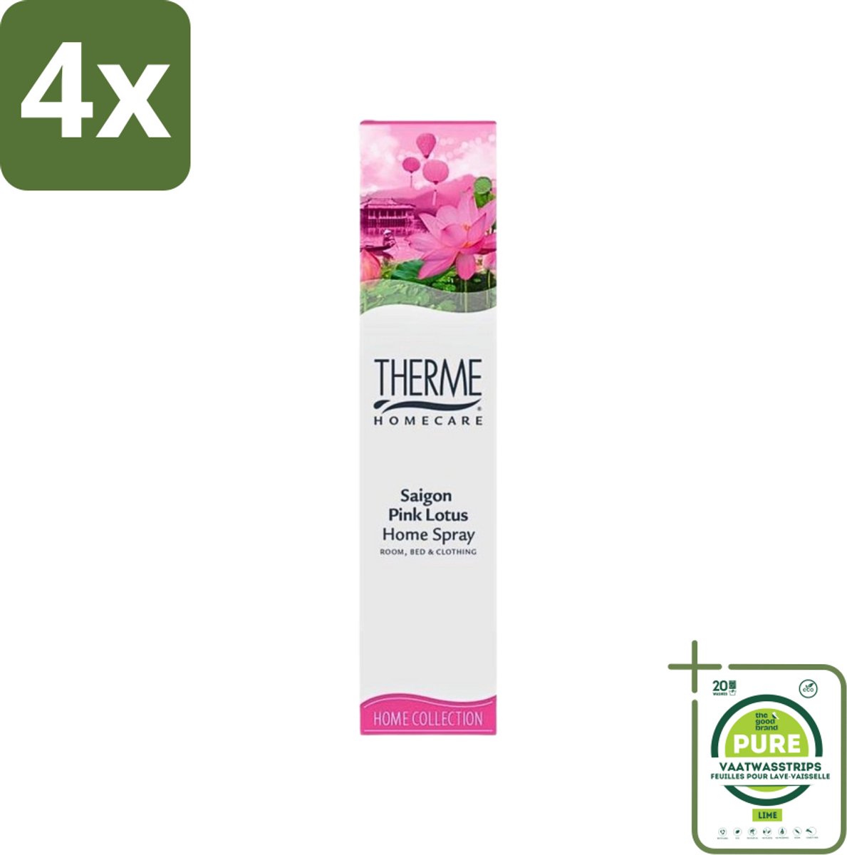Therme - Interieurspray - Saigon Pink Lotus - Oosterse Romantiek in Huis - 60 ml - Voordeelverpakking - 4 stuks - Interieurspray - Saigon pink lotus