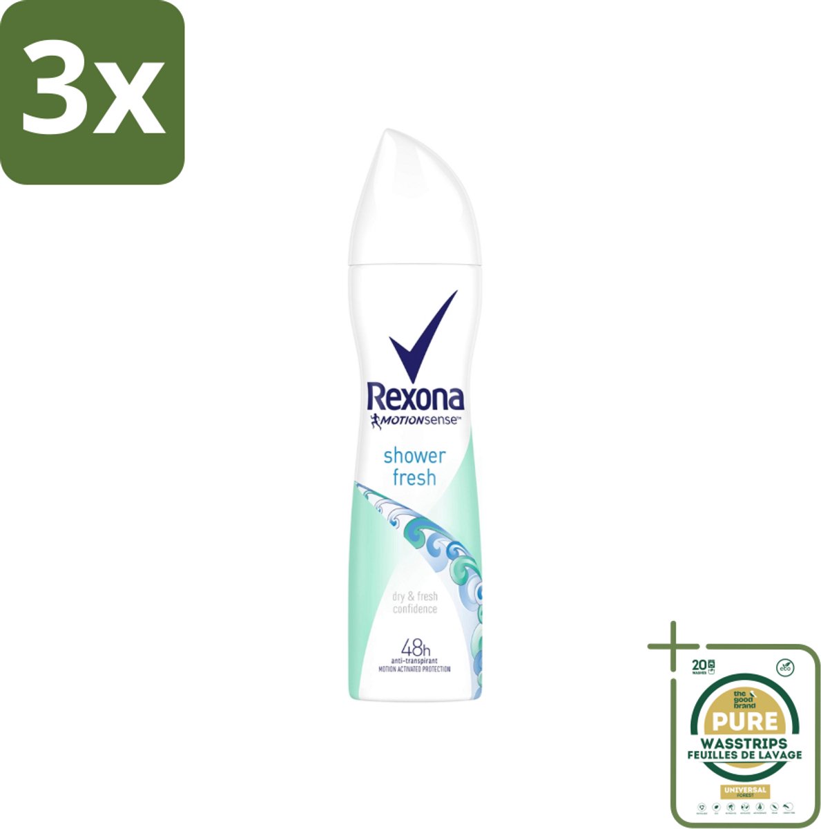3 x Rexona - Shower Fresh - Deodorant Spray - Anti-transpirant - 150 ml - Grootverpakking - Shower Fresh - Deodorant Spray - Anti-transpirant - 48 Uur Bescherming - Motion Sense