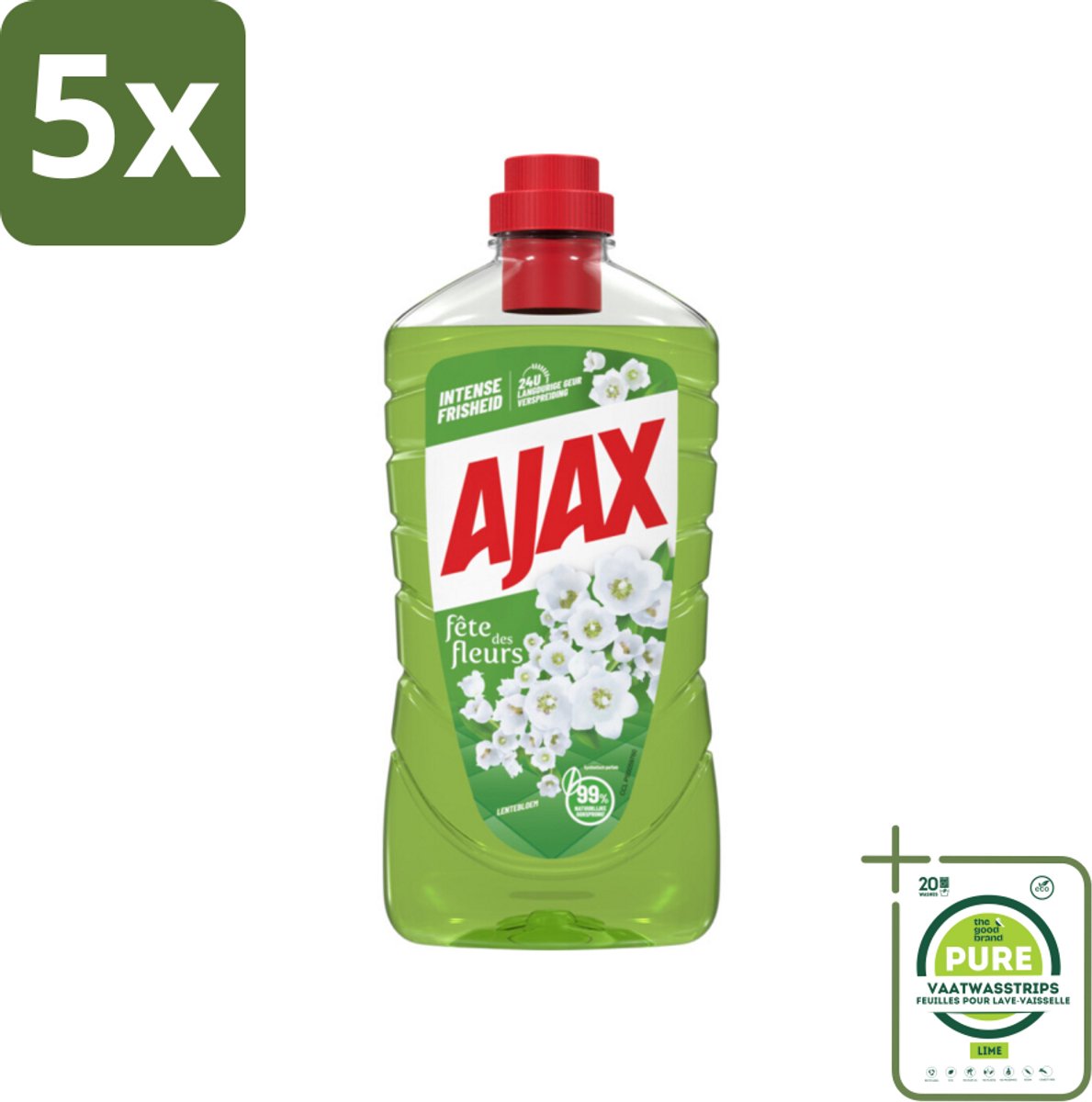 5 x Ajax Allesreiniger Fête des Fleur Lentebloem 1 liter - Grootverpakking - Allesreiniger - Natuurlijke Reiniging - Frisheid - Lentebloem - Essentiële Oliën