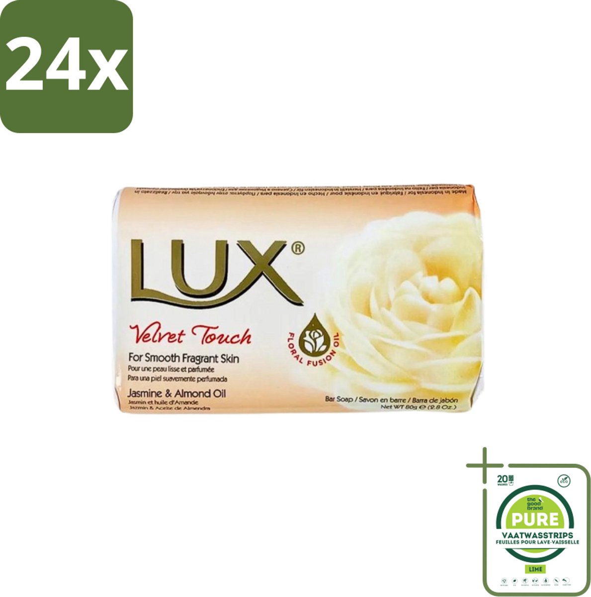 Lux - Zeep - Velvet Touch - Hydraterend - Voor Geurige Huid - 80 g - Voordeelverpakking - 24 stuks - Luxury soap - Velvet touch soap