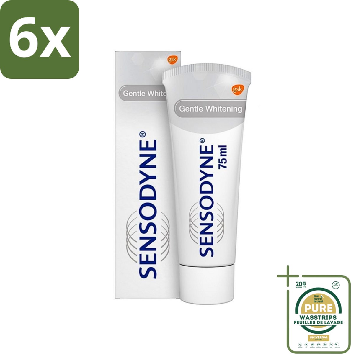 Sensodyne - Tandpasta - Gentle Whitening - Voor Gevoelige Tanden - 75 ml - Voordeelverpakking - 6 stuks - Witte tanden - Tandglazuur