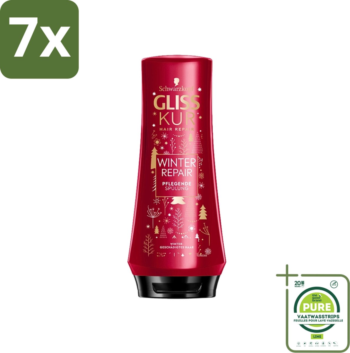 7 x Gliss-Kur - Conditioner - Winter Repair - Herstelt & Verzorgt - 200 ml - Grootverpakking - Winter Haar Verzorging - Haar Herstel - Haar Bescherming - Keratine Haar - Cranberry Haar