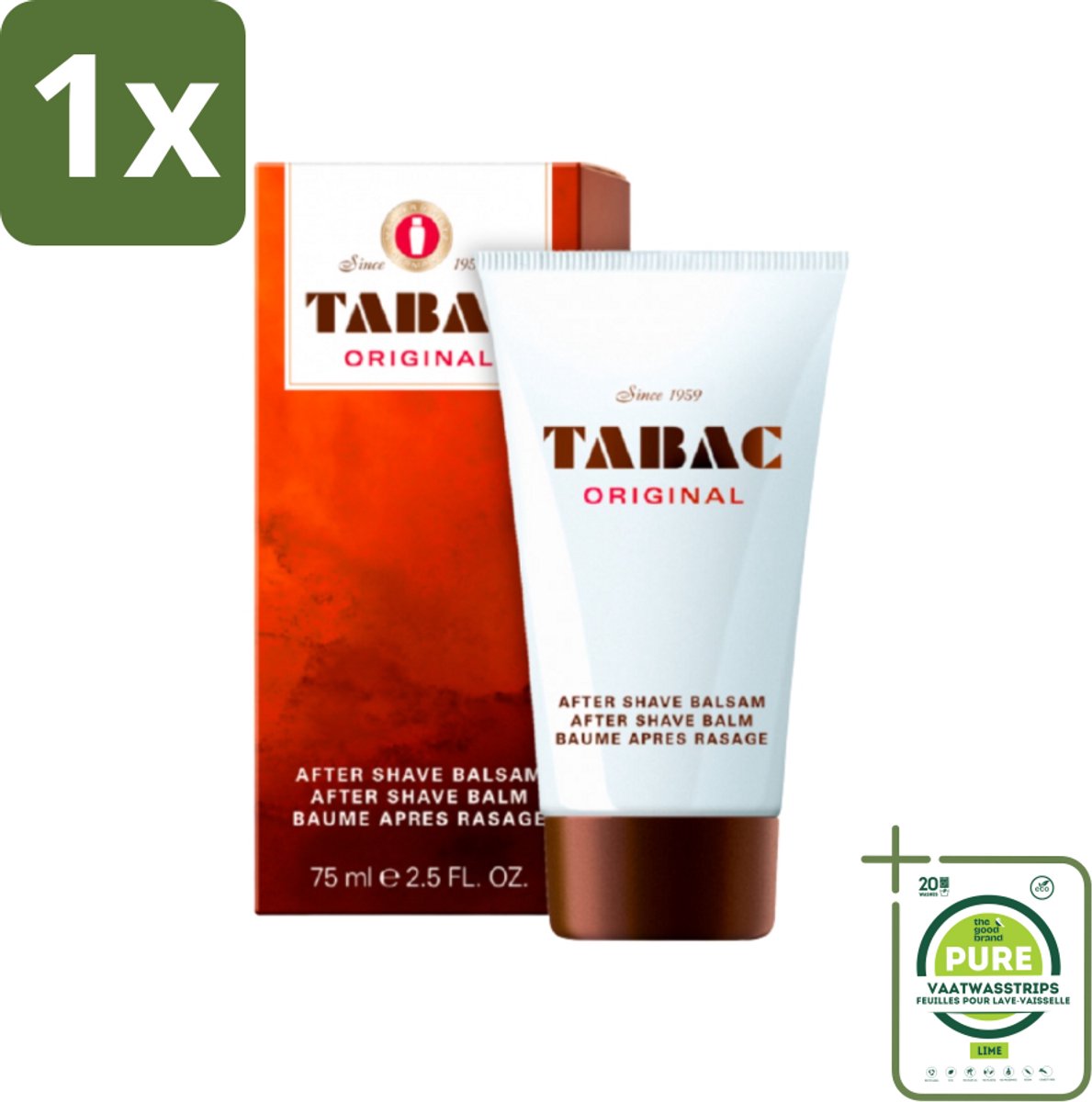 1 x Tabac Original Men - Aftershave Balsem - Verzachtend - 75 ml - Aftershave Balsem - Huid Verzorgen - Scheren Na - Droge Huid - Huid Kalmeren