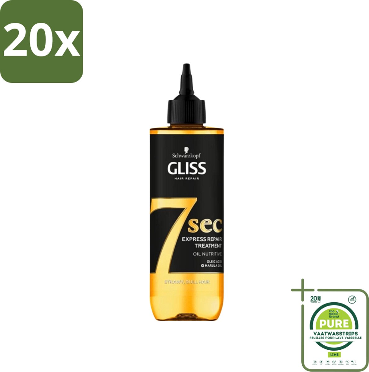 20 x Gliss-Kur - 7 Sec Express Repair Treatment - Oil Nutritive - Voedende Herstelbehandeling - 200 ml - Grootverpakking - 7 Seconden Herstel - Haarkuur - Haar Herstel - Haar Voeding - Haar Verzorging