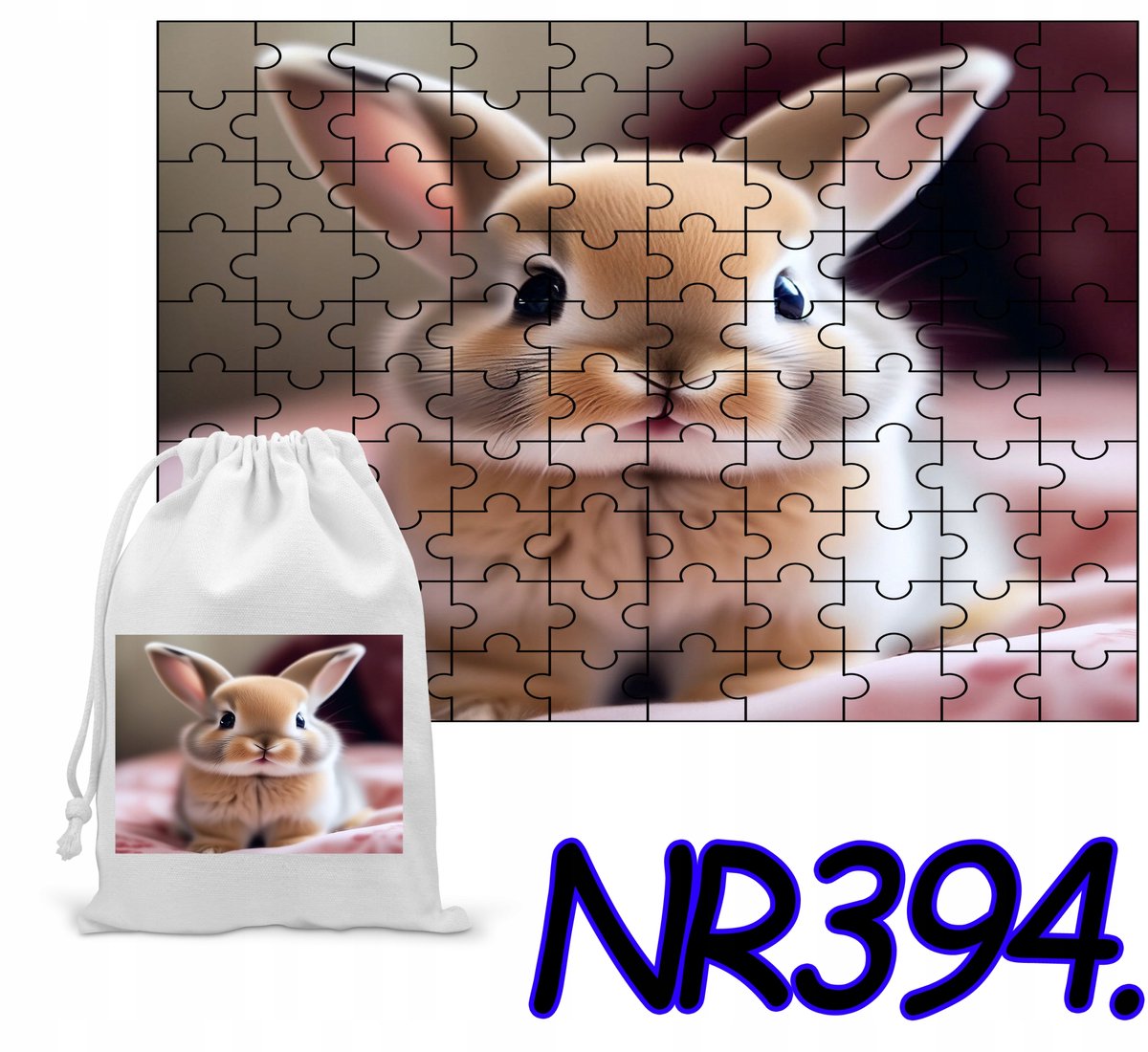 120-delige Puzzel met Konijn & Bedrukte Zak - Leuk Cadeau