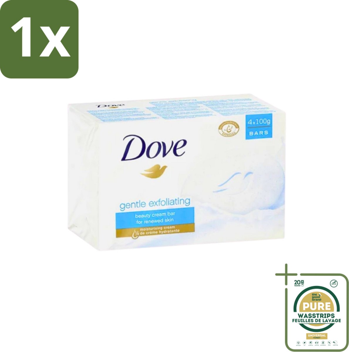 1 x Dove - Zeep - Gentle Exfoliating - Verfrissend - 4 x 100 g- Dove Beauty Bar - Exfolierende Zeep - Zachte Huid - Huidverzorging - Vochtige Huid