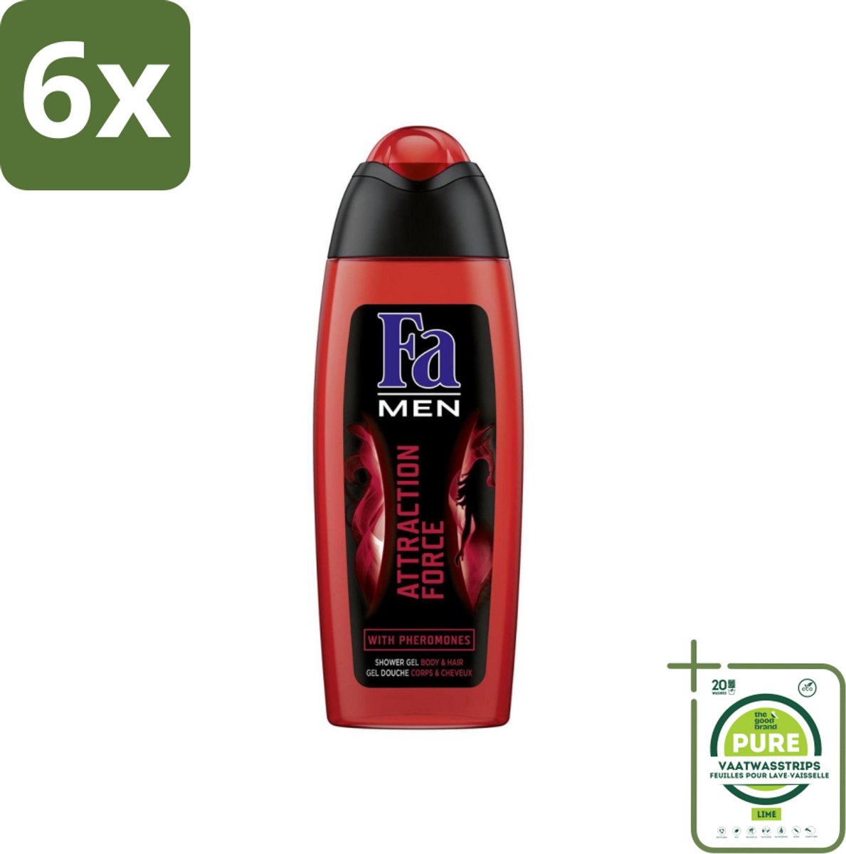 Fa - Douchegel - Attraction Force - Mannen Lichaam & Haar - Bergamot & Limoen - Verfrissend - 250 ml - Voordeelverpakking - 6 stuks - Douchegel mannen - Bergamot limoen
