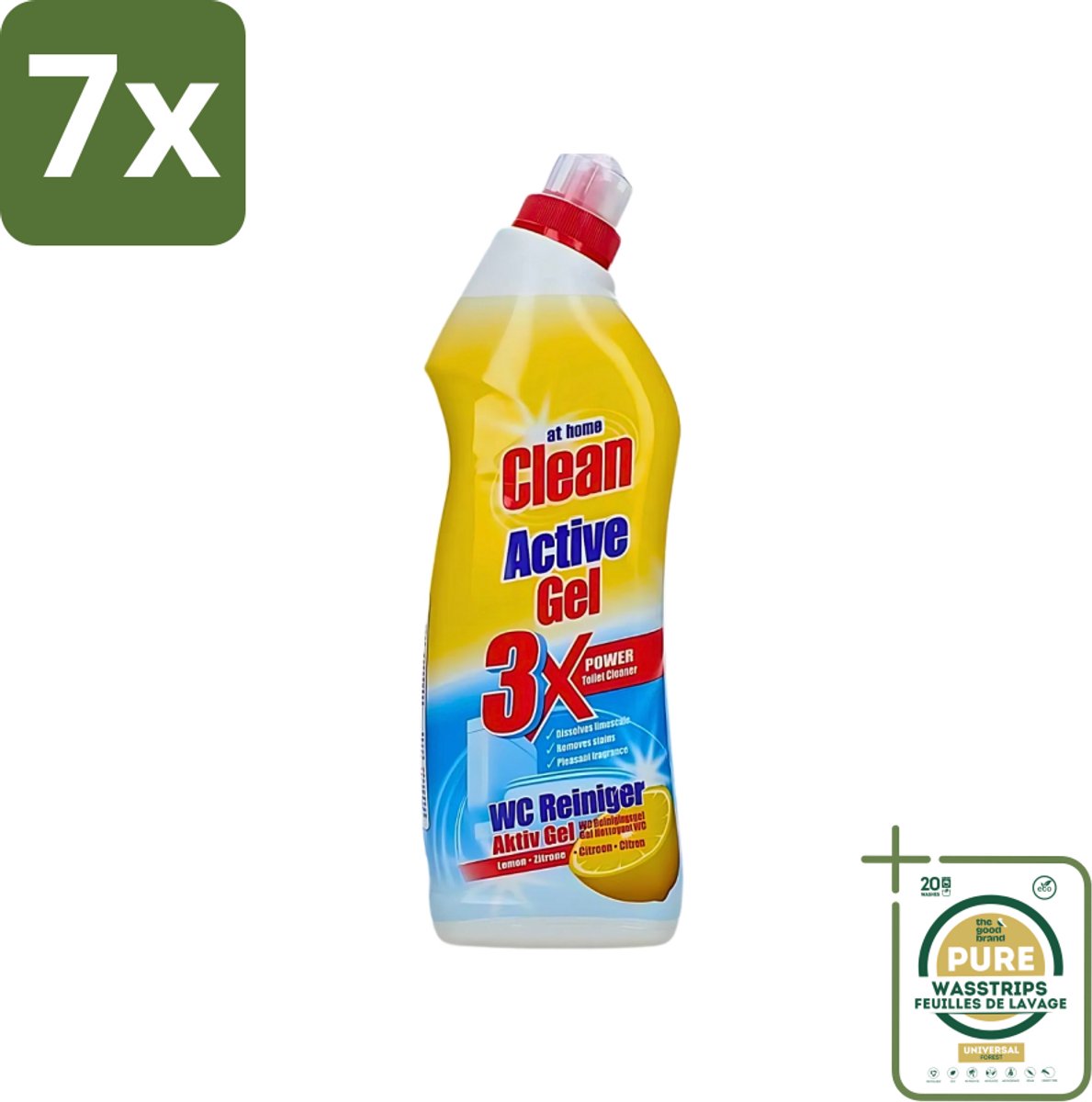 7 x At Home - Clean - Active Gel - Toiletreiniger - Lemon - Extra Krachtig - 750 ml - Grootverpakking - Toiletreiniger - Kalk Verwijderen - Toilet Reinigen - Lemon Geur - Hygiëne Toilet