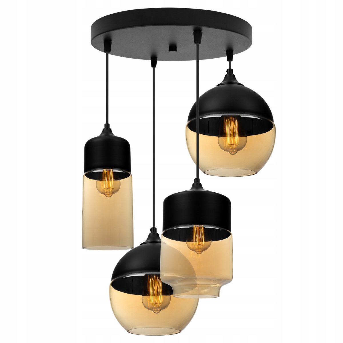 Hanglamp glas Miodowy Zwart - 4 lichtpunten - E27