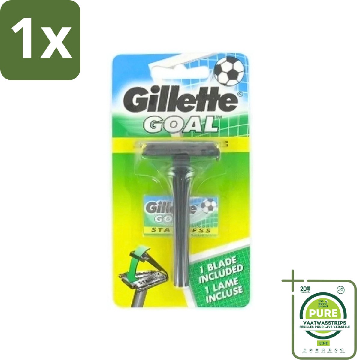1 x Gillette - Goal - Scheerset - Stainless Steel - Duurzaam en scherp - 1 Scheermesje - Scheermes - Mesjes - Gillette Goal - Scherpe Mesjes - Duurzaam Scheermes