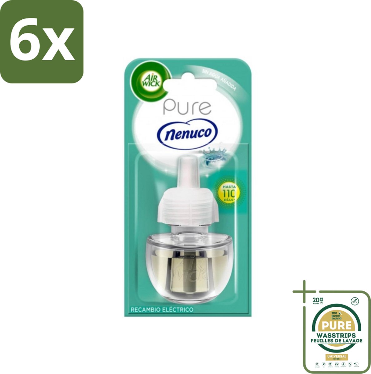 Air Wick - Luchtverfrisser Navulling - Pure Nenuco - Elektrische Geurverspreider - 19 ml - Voordeelverpakking - 6 stuks - Navulling - Elektrische geurverspreider