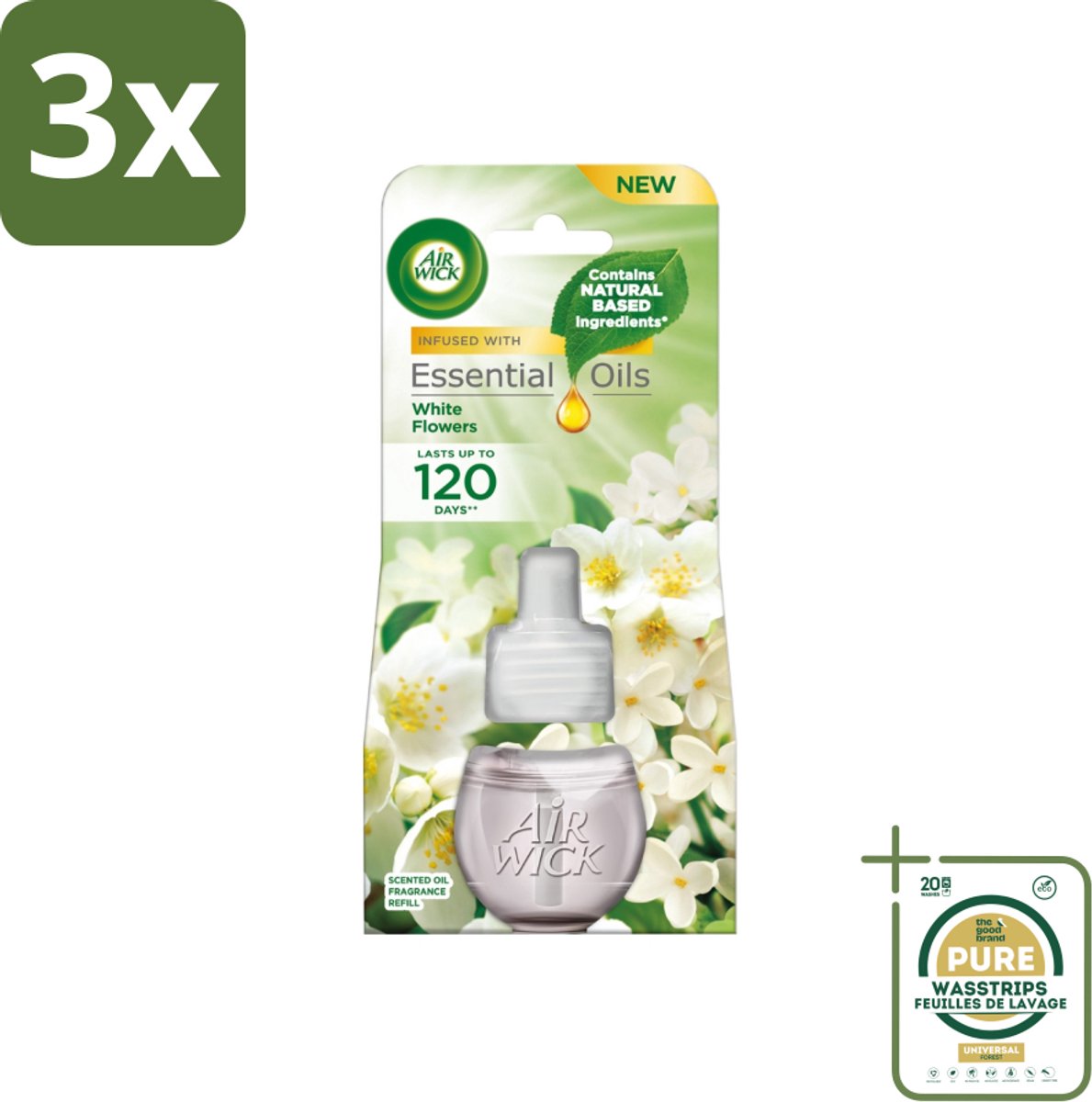 3 x Air Wick - Luchtverfrisser Navulling - Essentiële Oliën - Freesia & Jasmijn - Elektrische Geurverspreider - 20 ml - Grootverpakking - Luchtverfrisser - Geurverspreider - Freesia - Jasmijn - Essentiële Oliën