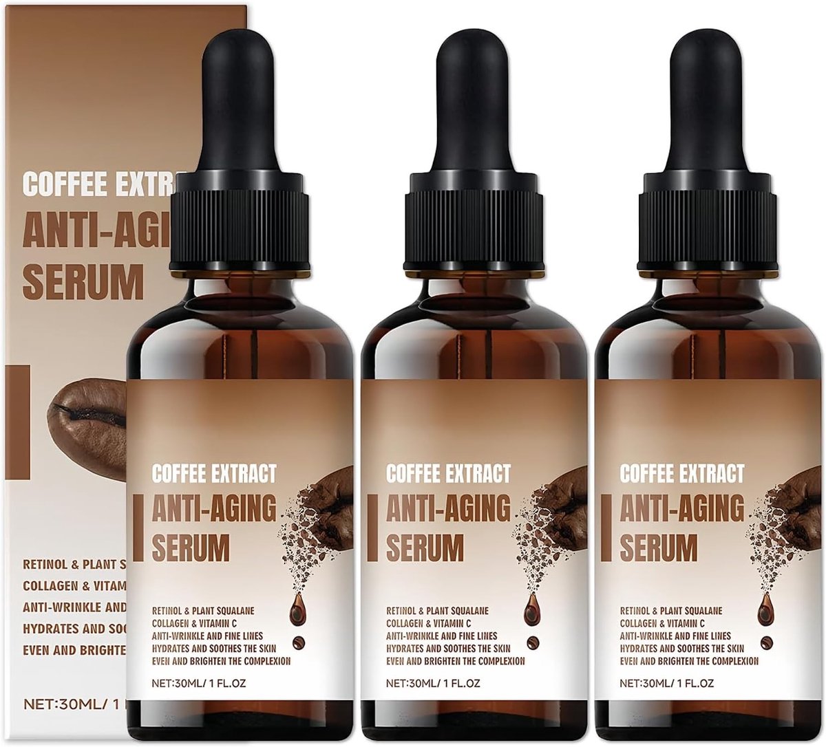Set van 3 Oogcrèmes met Cafeïne voor het Verwijderen van Donkere Kringen en Rimpels - 30ml per Tube voor Effectieve Oogverzorging