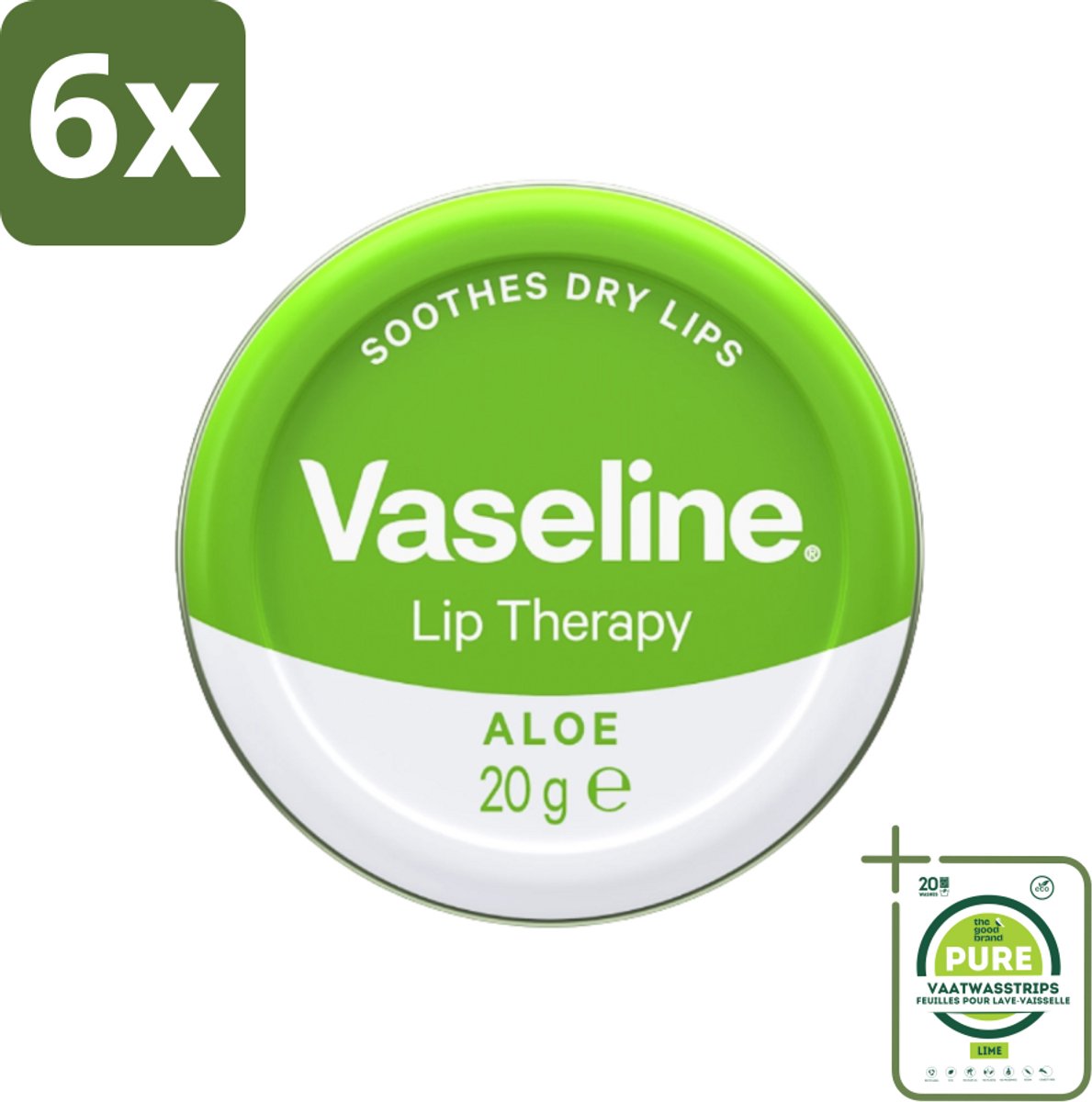 Vaseline - Original Tin - Lip Therapy - Aloë Vera - 20 g - Voordeelverpakking - 6 stuks - Lippenbalsem - Aloë vera