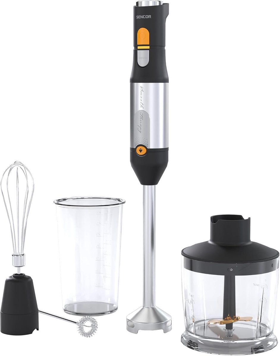 SnelShoppen - 4-in-1 Hand Blender Keukenapparaat - Mixen, Hakken, Kloppen en Pureren - Stijlvol Zwart - Perfect voor Smoothies, Soepen, Sauzen en Meer