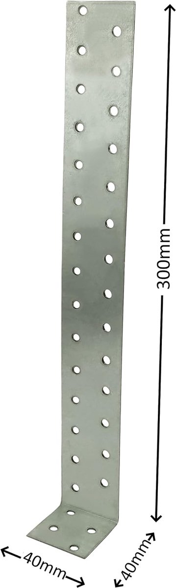C58838 - set met 2 houders verankering voor houten frame 300x40x40x2mm - met 33 ronde gaten - van verzinkt staal Z275 - kleur zilver — afbeelding 5