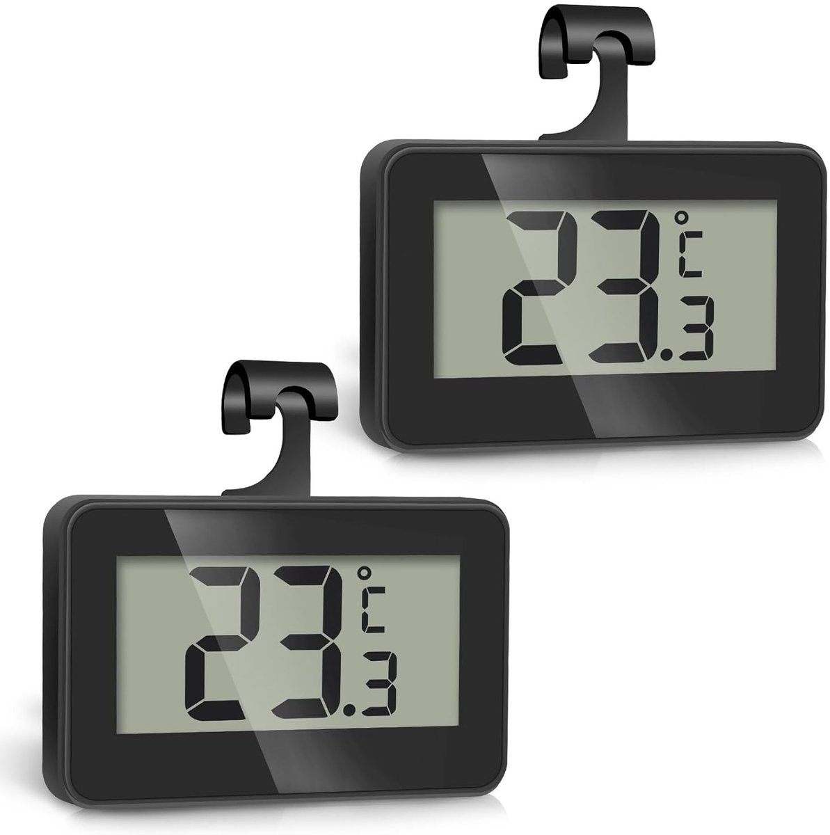 Koelkastthermometer, 2 stuks, digitale thermometer voor koelkast, water, vriezer, thermometer, waterdicht, met haak, gemakkelijk af te lezen, lcd-display, max/min-functie, perfect voor thuis,