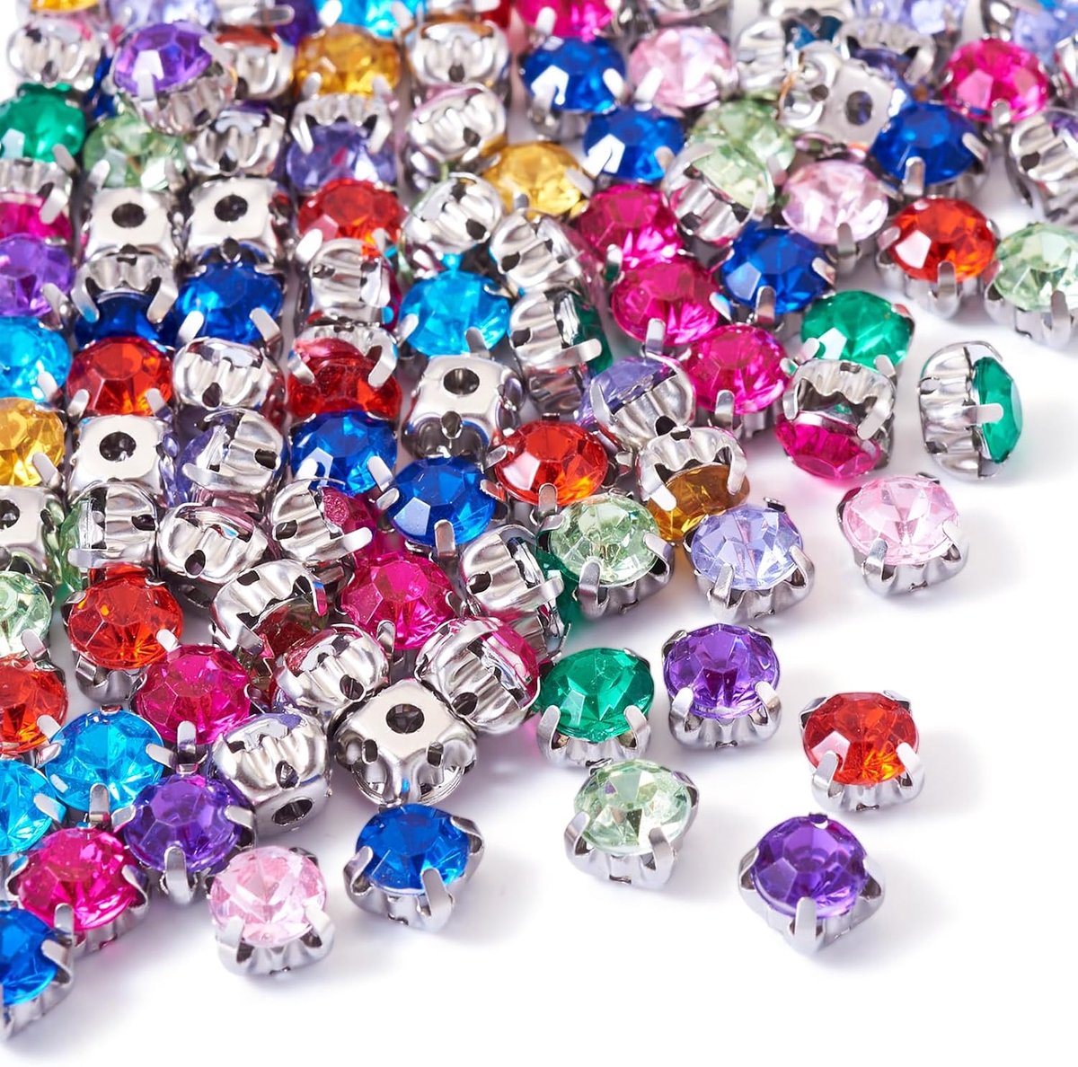 100Pcs Gemengde Kleur Naaien Steentjes 6Mm Strass Montee Kralen Met Messing Prong Voor Diy Jurk Kleding Schoenen Tas Decoraties