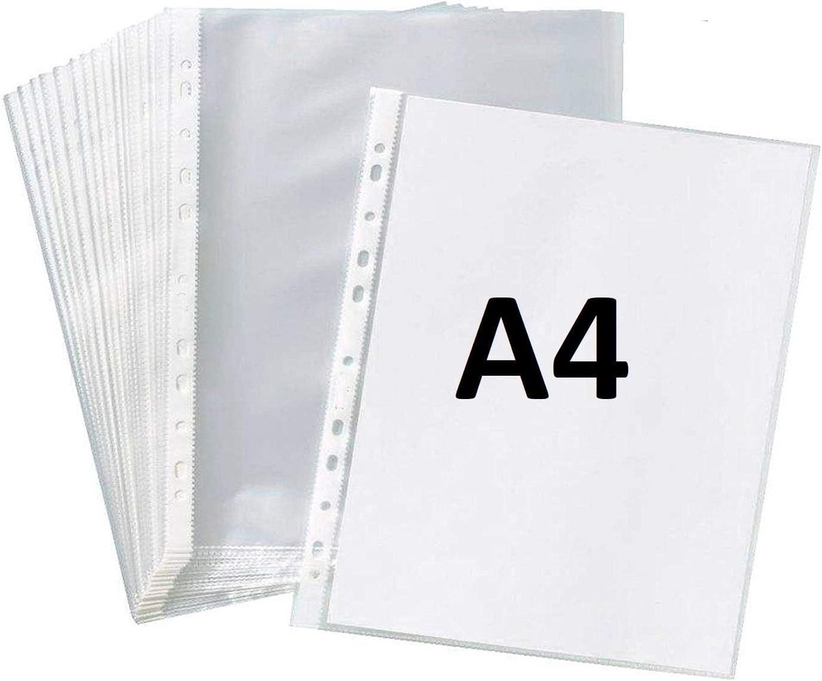 100 stuks transparante documentenhoezen, bladvel duidelijke certificaten/waterdichte bladbeschermers 11 gaten geperforeerde ringbestanden map (A4Size) (100 vellen) - (Pack van 1)