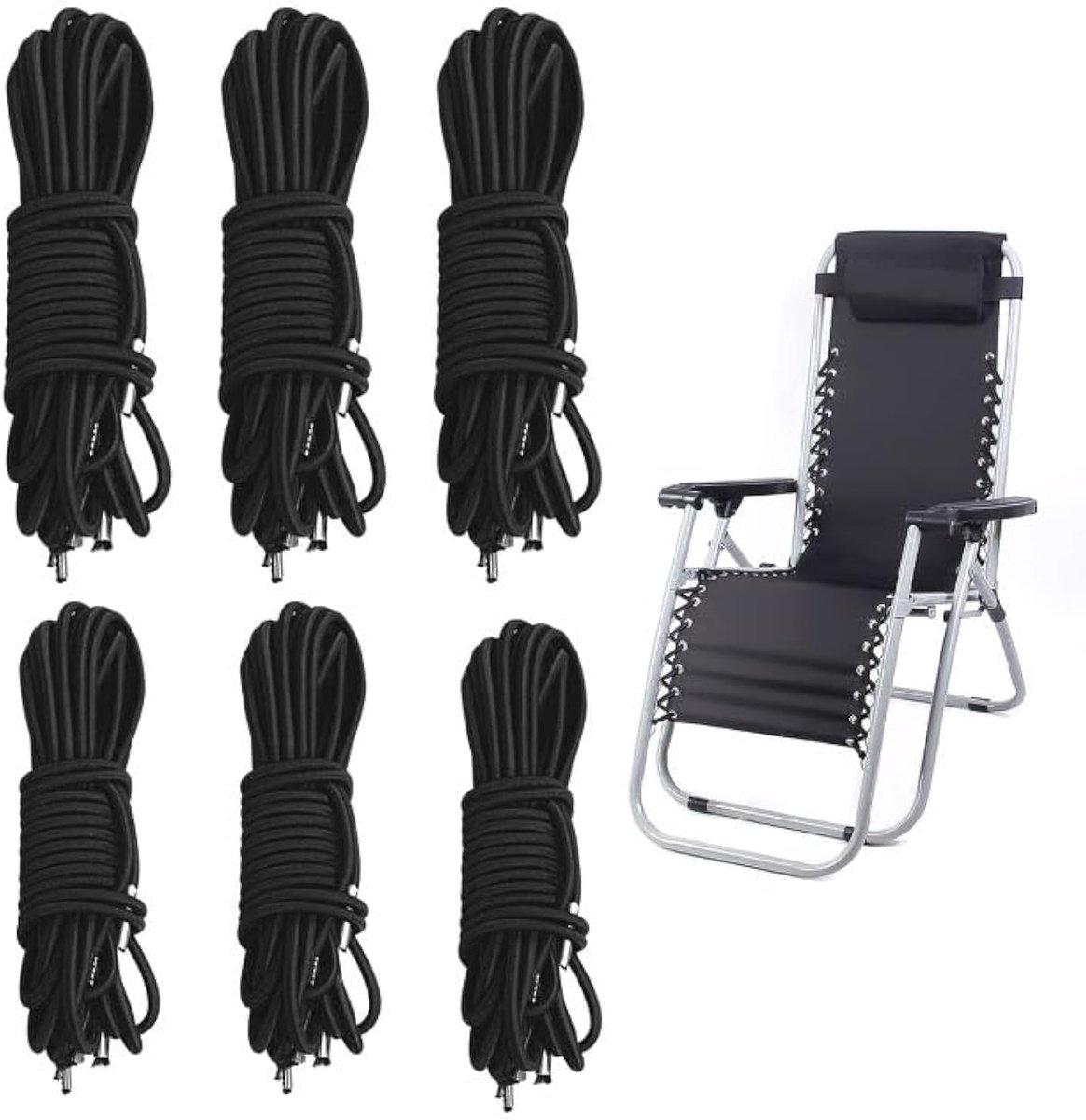 6 stuks vervangende elastische koorden, zwaartekracht stoel reparatiekoord vervangend koord voor Zero Gravity Stoel, elastische koorden reparatie snoeren reparatie gereedschapsset voor